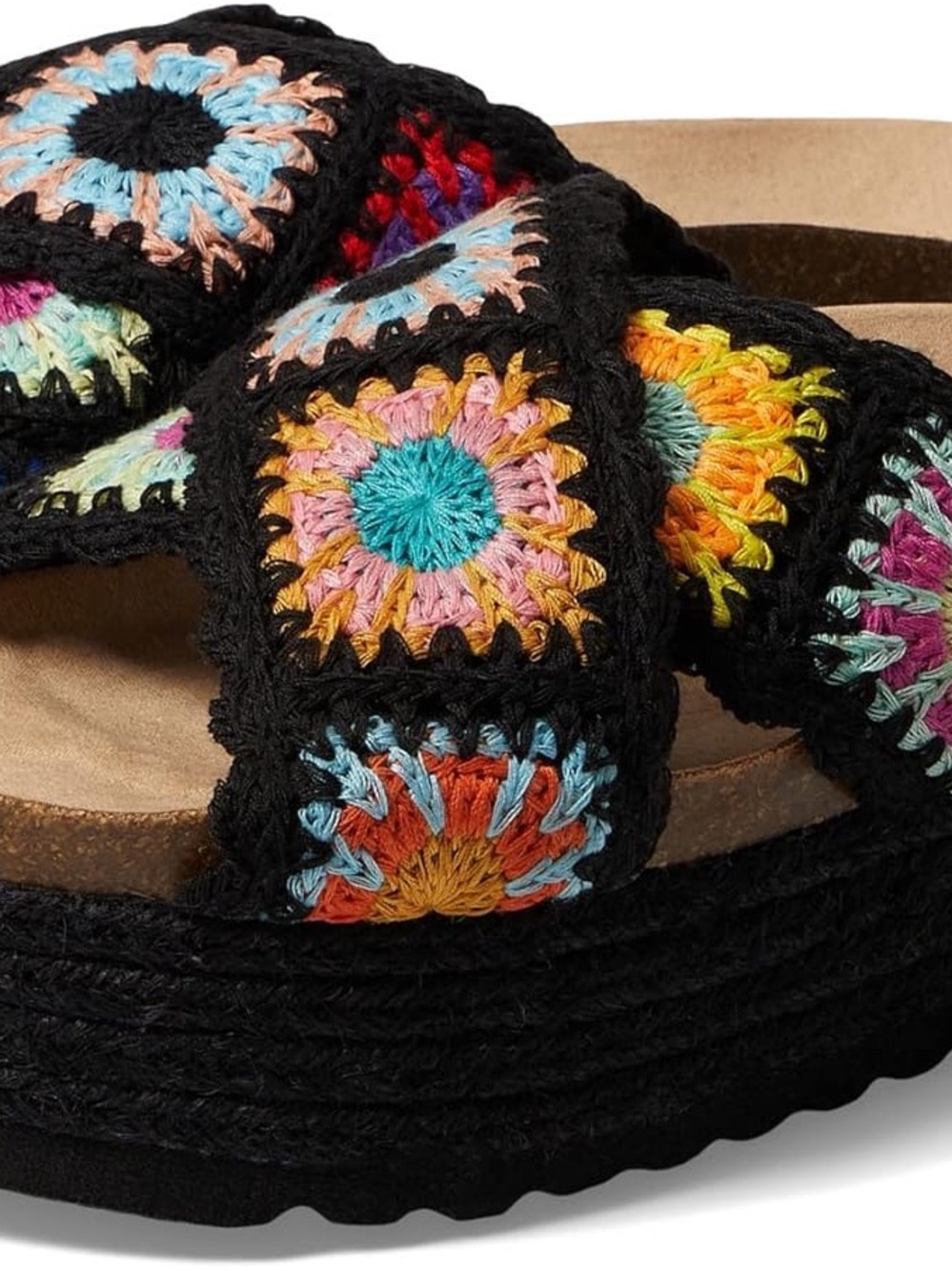 Bloomingdale's Black Crochet Platform Sandals with Multicolor Accents